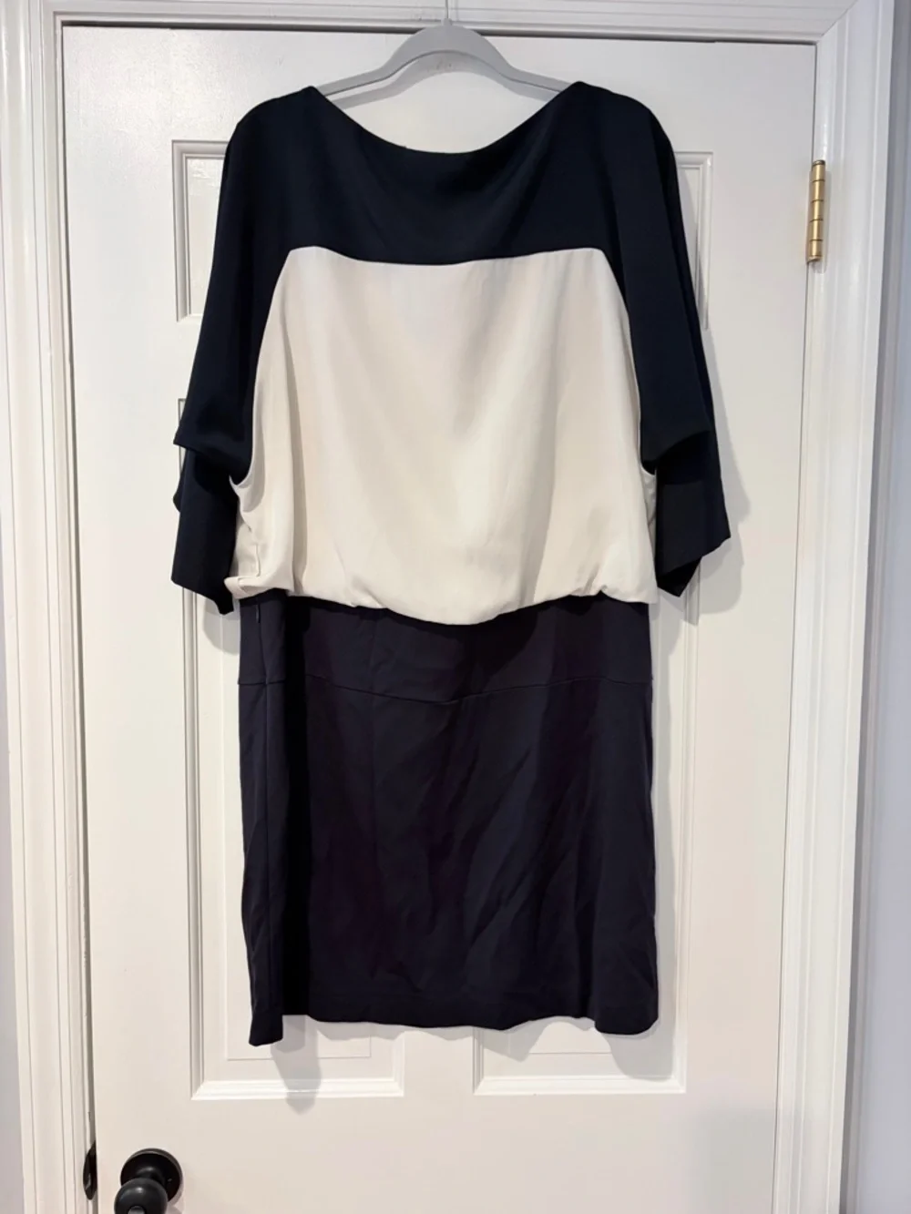 LOFT Colorblock Blouson Dress | Navy & Cream | Size 18 - Picture 3 of 9